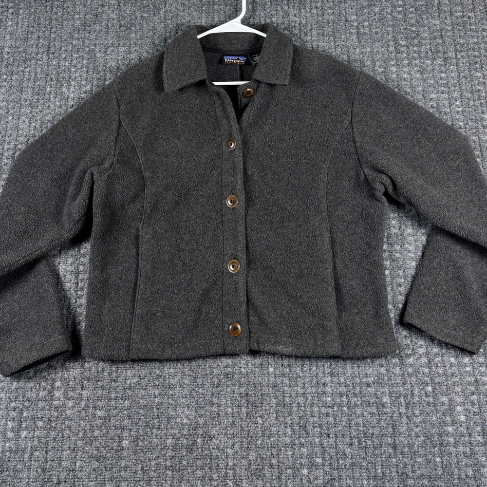 Vintage Patagonia Synchilla Fleece Button Front Jacket Gray Made In USA Womens L